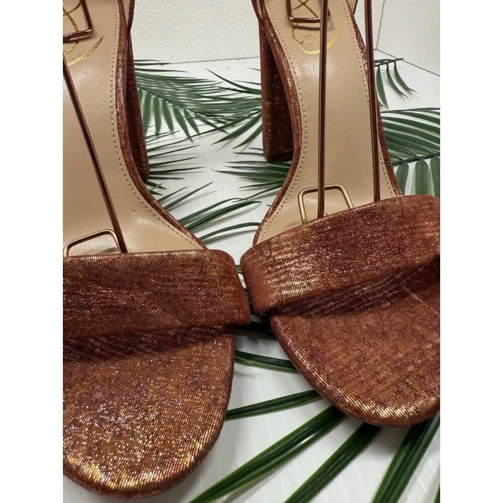 Sam Edelman Women's Rust Pink Yaro Block Wrapped Heel Ankle Strap Sandal Sz 9.5